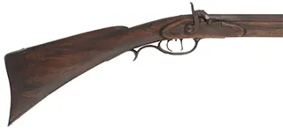 Chunk Gun
.40 caliber, 47" barrel,
walnut, iron, percussion, 
used, signed D.J. Arnold